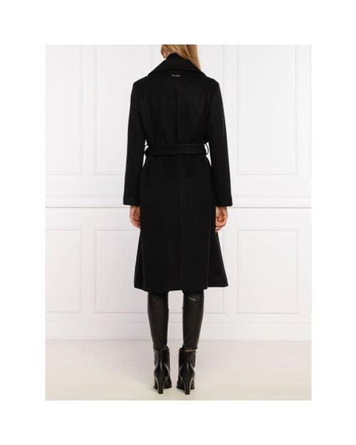 Armani Exchange Black Tie-Waist Longline Wool Coat