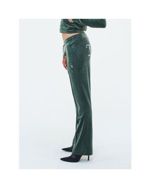 Juicy Couture Green Thyme Diamante Branded Velour Track Pant
