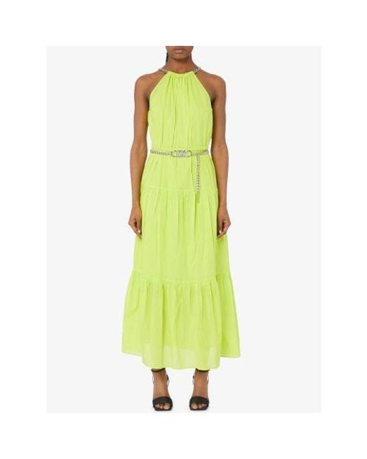 Michael Kors Green Bright Limeade Chain Halter Midi Dress