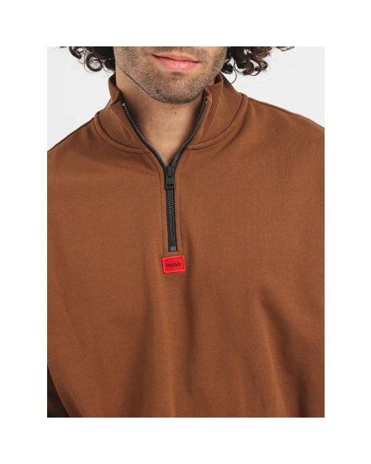 HUGO Brown Rust Copper Durty Half Zip Sweatshirt for men