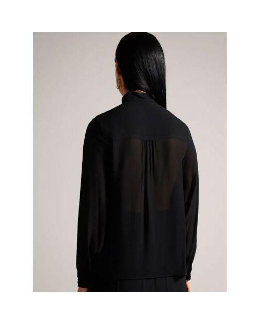 Ted Baker Black Half Placket Stand Collar Blouse