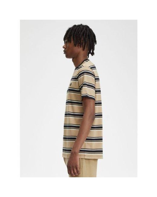 Fred Perry Brown Warm Stone Oatmeal Stripe T-Shirt for men