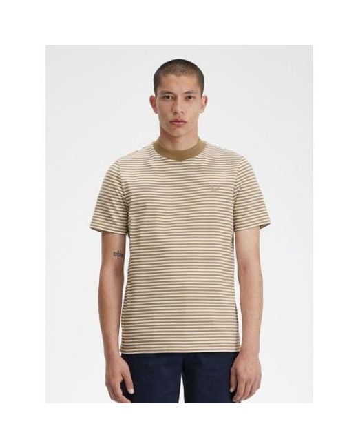 Fred Perry Natural Snow Warm Stone Fine Stripe Heavy Weight T-Shirt for men