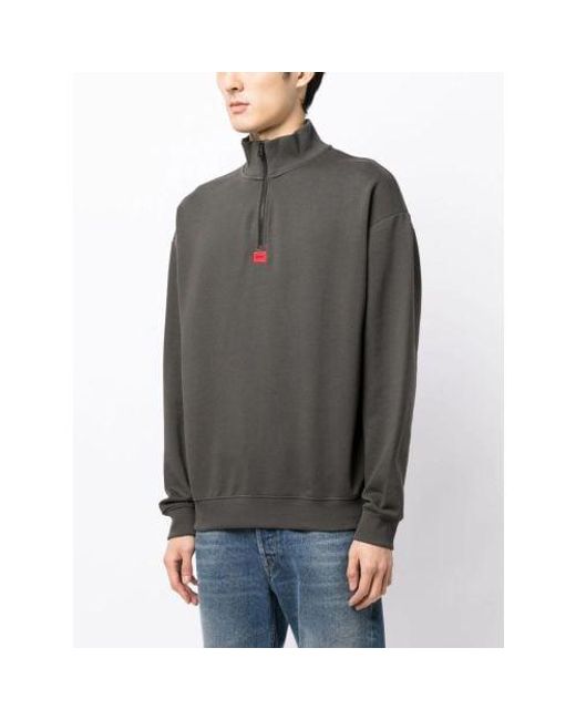 HUGO Gray Dark Durty Half Zip Sweatshirt for men