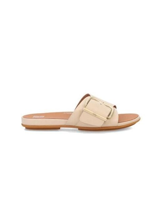 Fitflop White Stone Gracie Maxi-Buckle Leather Slide