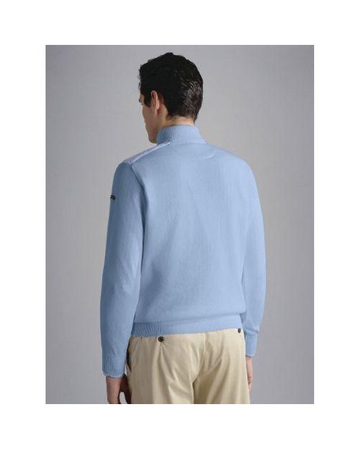 Paul & Shark Blue Cotton Zip Neck Sweater for men