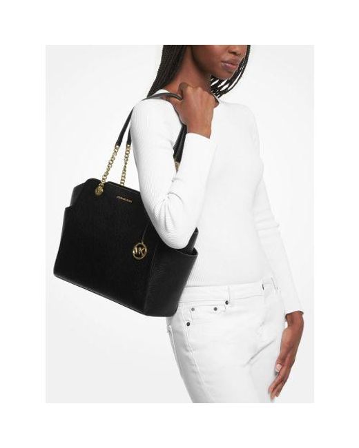 Michael Kors Black Jacquelyn Medium Top Zip Chain Tote Bag