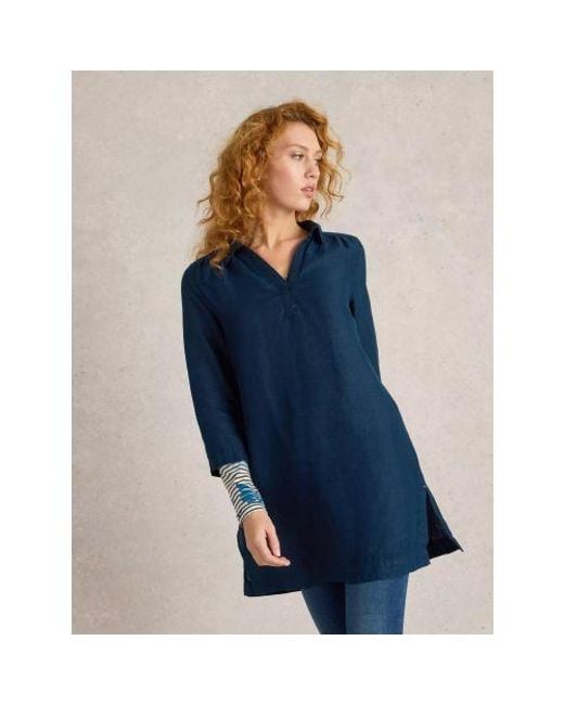 White Stuff Blue Dark Blake Linen Tunic