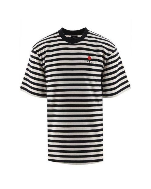 Edwin Black Garment Washed Basic Stripe T-Shirt for men