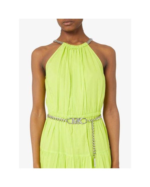 Michael Kors Green Bright Limeade Chain Halter Midi Dress