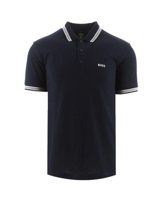 Boss Blue Dark Paddy Contrast Logo Polo Shirt for men