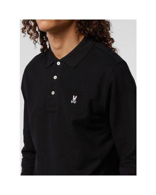 Psycho Bunny Black Classic Long Sleeve Polo Shirt for men