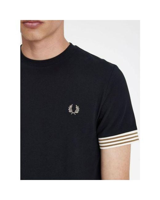 Fred Perry Black Striped Cuff T-Shirt for men