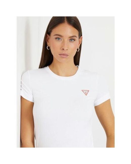 Guess White Pure Embroidered Triangle Logo T-Shirt