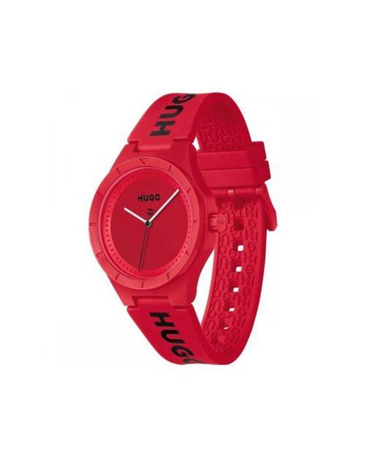 HUGO Red Silicone #Lit Watch for men