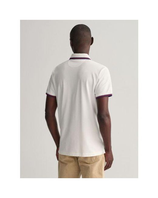 Gant White Eggshell 3-Colour Tipping Solid Pique Polo Shirt for men