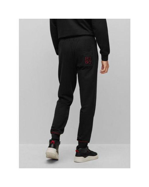 HUGO Black Monologo Cotton Terry With Stacked Logo Tracksuit Bottoms for men