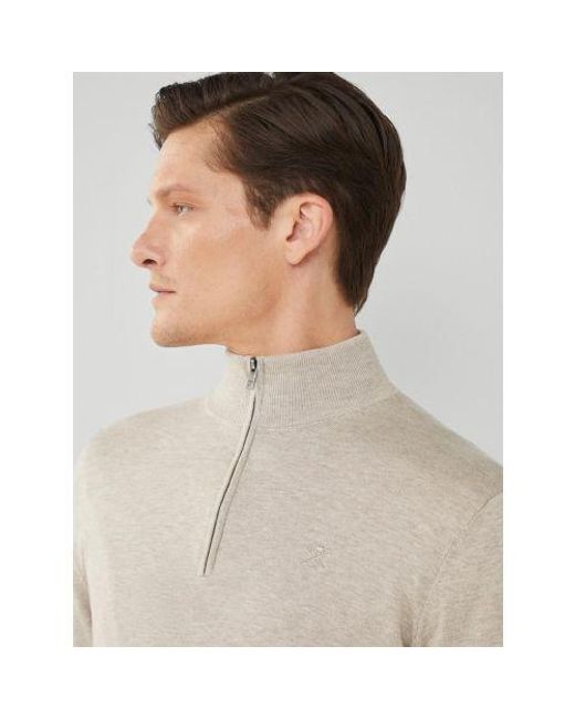 Hackett Gray Taupe Cotton Silk Half Zip Sweatshirt for men
