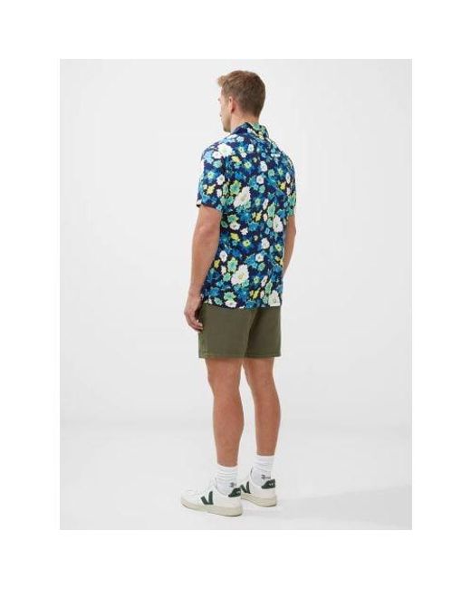French Connection Blue Base Floral Print Revere Collar Shirt for men