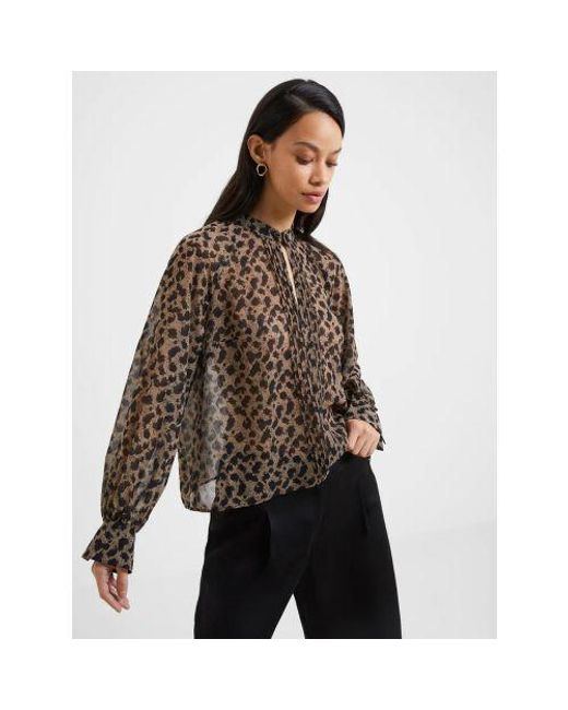 French Connection Brown Blackout Estella Georgette Top