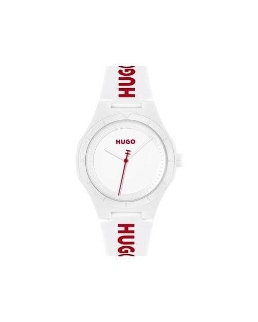 HUGO White Silicone #Lit Watch for men