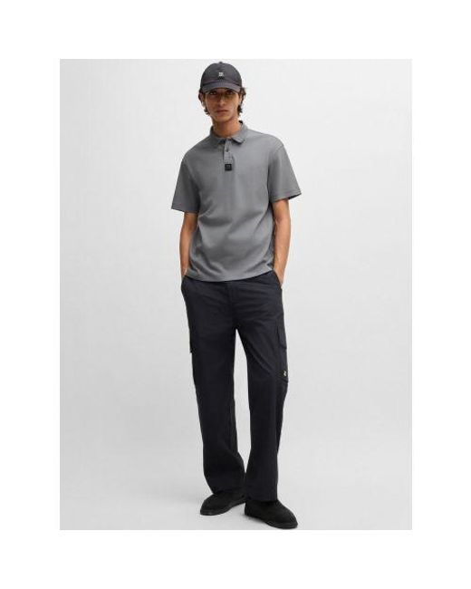 HUGO Gray Open Deabono D Interlock Polo Shirt for men