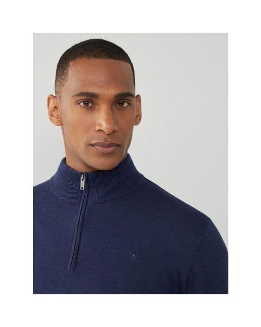 Hackett Blue Cotton Silk Half Zip Sweatshirt for men