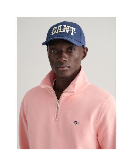 Gant Pink Bubblegum Regular Fit Shield Logo Half Zip Sweatshirt for men