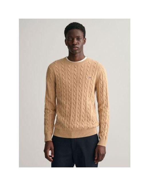 Gant Natural Khaki Melange Cotton Cable Crew Neck Sweatshirt for men