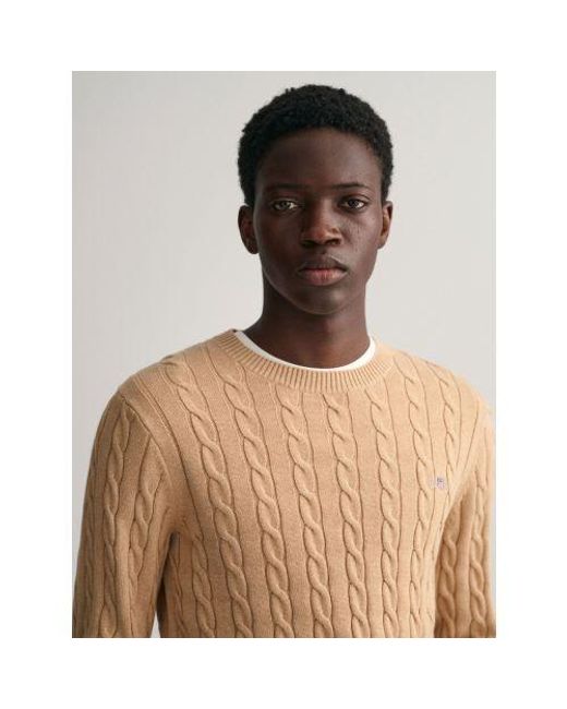 Gant Natural Khaki Melange Cotton Cable Crew Neck Sweatshirt for men