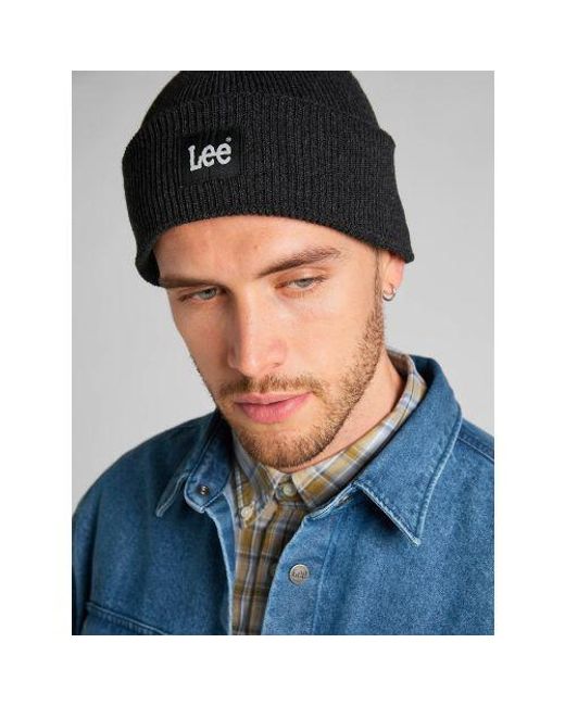 Lee Jeans Black Logo Beanie for men