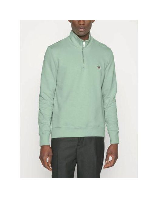 Paul Smith Green Pastel Regular Fit Half Zip Sweatshirt for men
