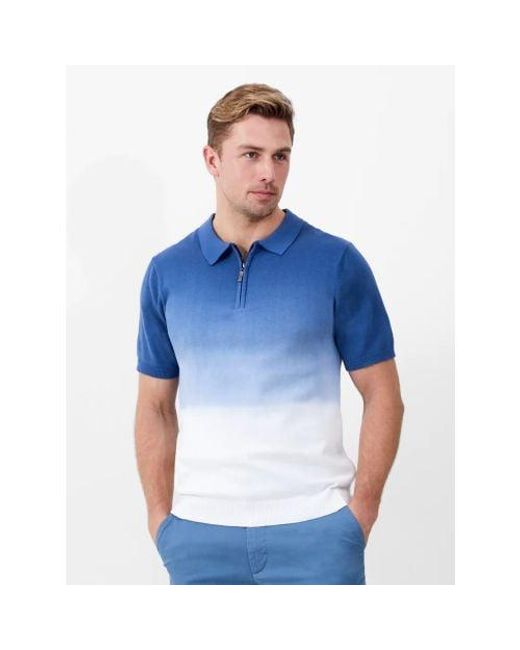 French Connection Blue Ombre Zip Neck Polo Shirt for men