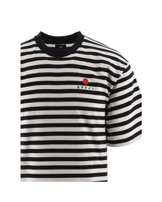 Edwin Black Garment Washed Basic Stripe T-Shirt for men