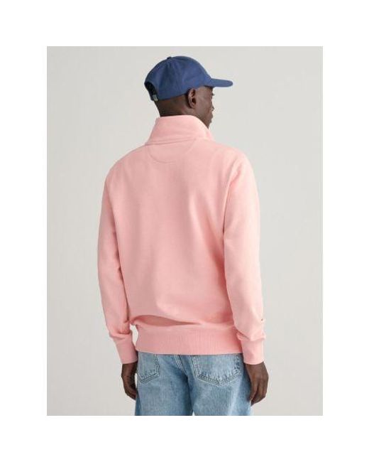 Gant Pink Bubblegum Regular Fit Shield Logo Half Zip Sweatshirt for men