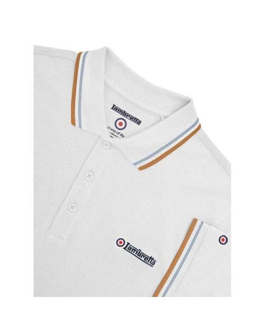 Lambretta White Sky Twin Tipped Polo Shirt for men
