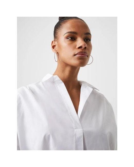 French Connection White Linen Rhodes Long Sleeve Popover Shirt