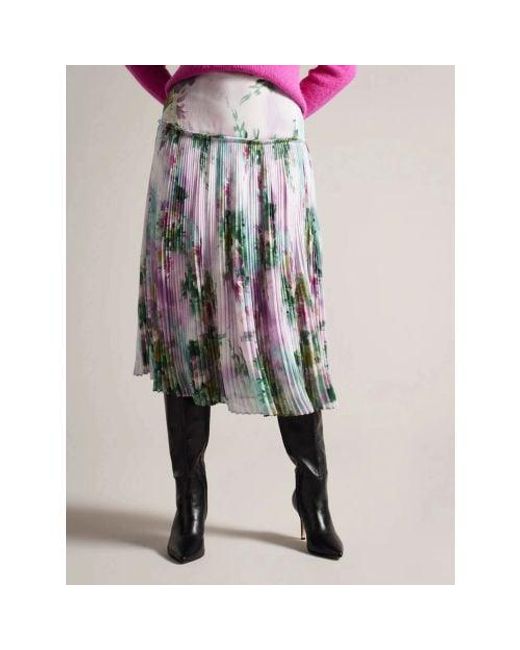 Ted Baker Gray Printed Pleated Skirt