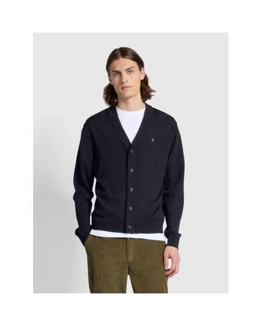 Farah Blue Charcoal Mullen Merino Wool Cardigan for men