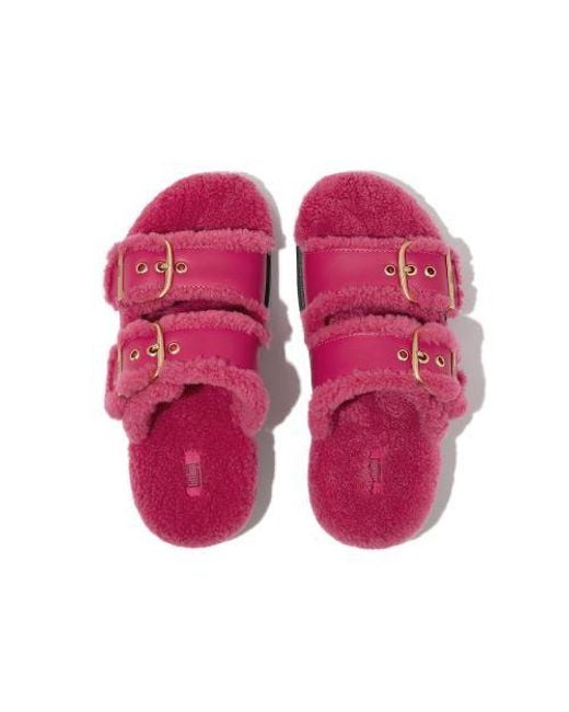Fitflop Pink Wild Raspberry Gen-Ff Buckle 2-Bar Leather Slide
