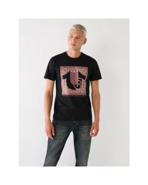 True Religion Black Jet Bandana Style Logo T-Shirt for men