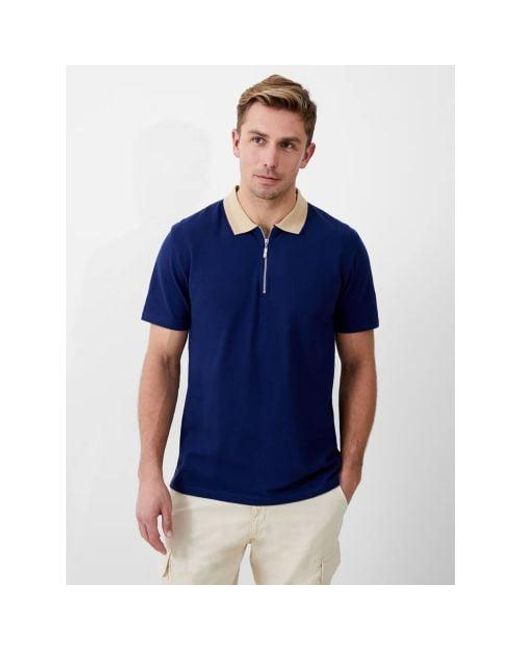French Connection Blue Elastane Pique Polo Shirt for men
