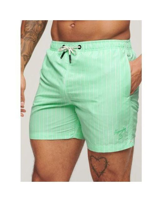 Superdry Green Mint Stripe Print Printed Recycled Swim Short for men