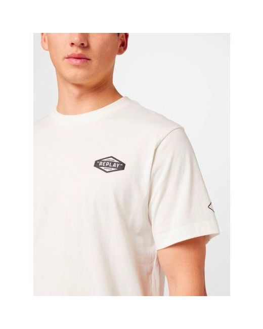 Replay White Natural Printed Logo T-Shirt for men