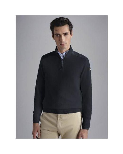 Paul & Shark Gray Cotton Zip Neck Sweater for men
