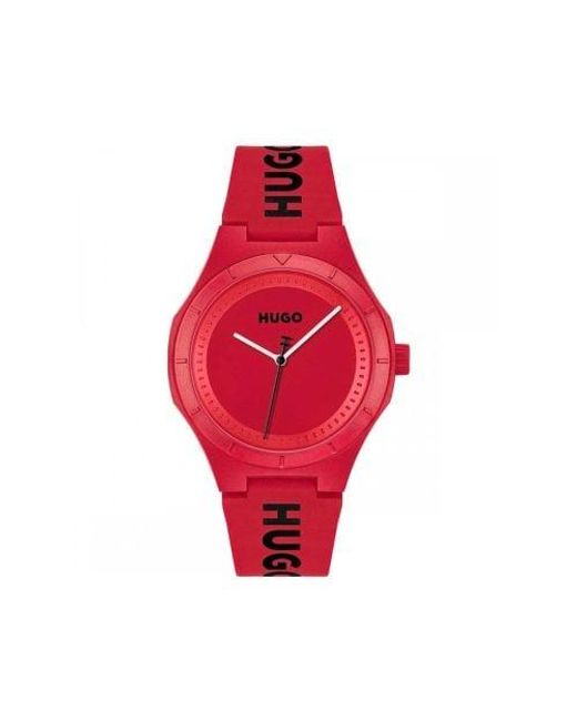 HUGO Red Silicone #Lit Watch for men