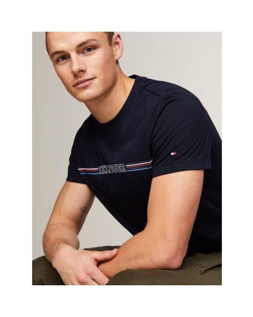 Tommy Hilfiger Blue Desert Sky Stripe Chest T-Shirt for men
