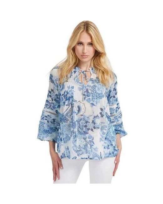 Guess Blue Collectibles Gilda Long Sleeve Trim Blouse