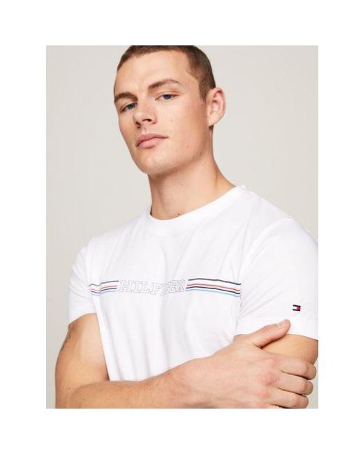 Tommy Hilfiger White Stripe Chest T-Shirt for men