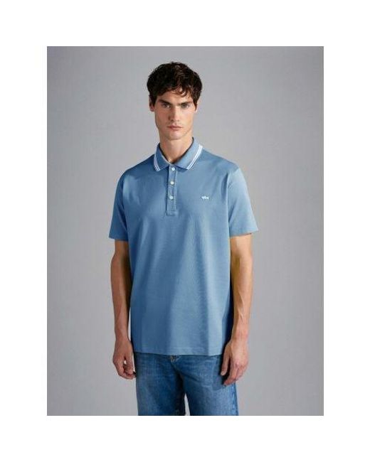 Paul & Shark Blue Medium Denim Knitted Cotton Polo Shirt for men